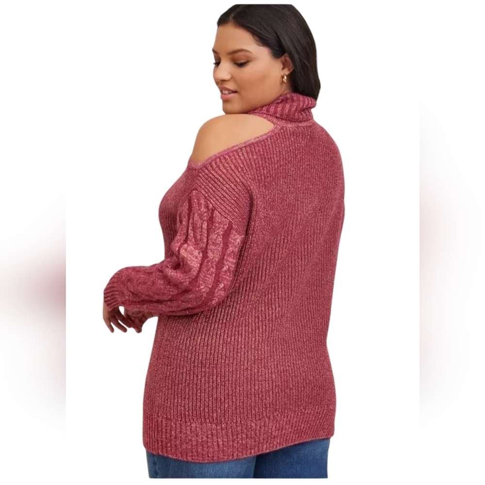 Torrid Metallic Pullover Turtle Neck Cold Shoulde… - image 3